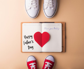 Wall Mural - Fathers day greeting card concept. Flat lay.