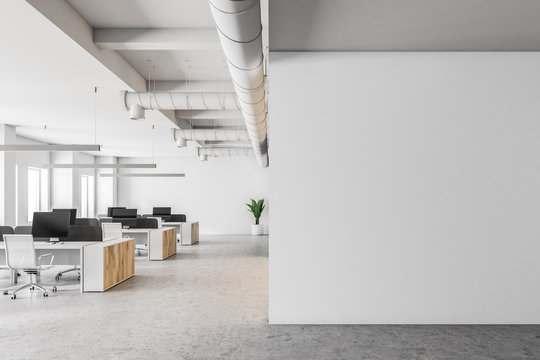 white open space office interior, mock up wall