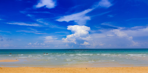 Sea view on bright blue beach from tropical. clouds on horizon and some storm clouds. Outdoor travel style. Koh Chang in THAILAND