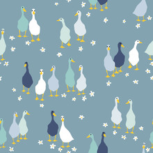 Seamless Pattern With Walking Gooses