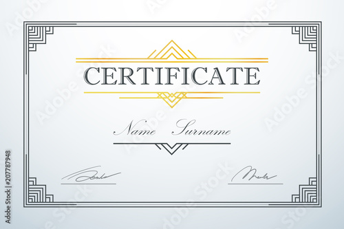 Certification card frame template. Vintage luxury design. Vector illustration