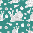 Seamless pattern with merry snails. Sketch. Wallpaper. Vector