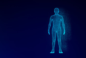 Fototapete - Human model on blue background in technology concept, artificial intelligence. 3d illustration