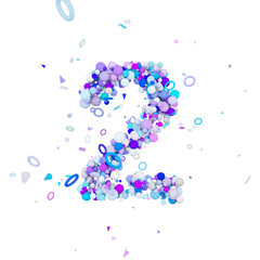 Poster - Alphabet number 2. Funny font made of blue balls. 3D render isolated on white background.