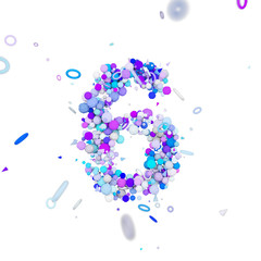 Poster - Alphabet number 6. Funny font made of blue balls. 3D render isolated on white background.