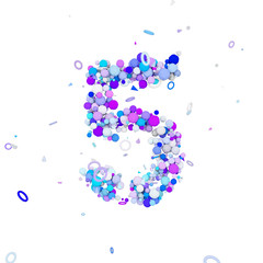 Poster - Alphabet number 5. Funny font made of blue balls. 3D render isolated on white background.