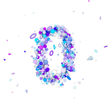 Alphabet number 0. Funny font made of blue balls. 3D render isolated on white background.