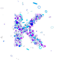 Poster - Alphabet letter K uppercase. Funny font made of blue balls. 3D render isolated on white background.