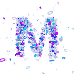 Poster - Alphabet letter M uppercase. Funny font made of blue balls. 3D render isolated on white background.