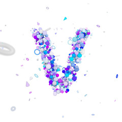 Poster - Alphabet letter V uppercase. Funny font made of blue balls. 3D render isolated on white background.
