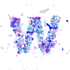 Poster - Alphabet letter W uppercase. Funny font made of blue balls. 3D render isolated on white background.