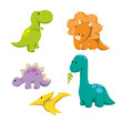 Dinosaur icons in flat style for designing dino party, children holiday, dinosaurus related materials