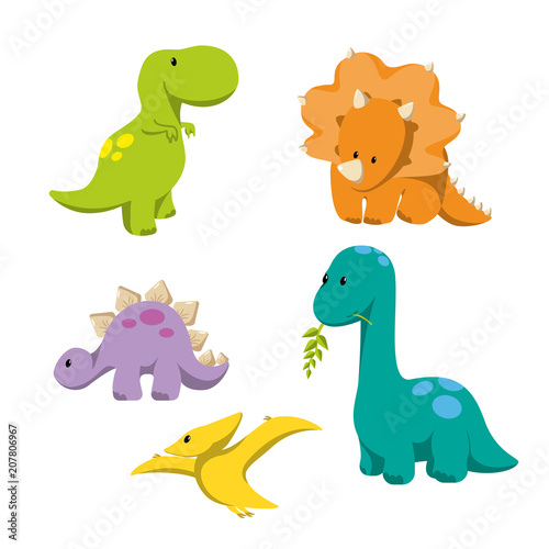 Photo  Dinosaur icons in flat style for designing dino party, children holiday, dinosau