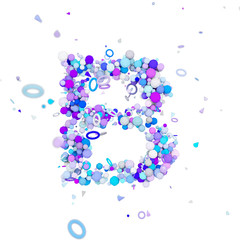 Poster - Alphabet letter B uppercase. Funny font made of blue balls. 3D render isolated on white background.