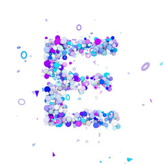 Poster - Alphabet letter E uppercase. Funny font made of blue balls. 3D render isolated on white background.