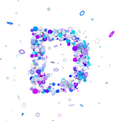 Poster - Alphabet letter D uppercase. Funny font made of blue balls. 3D render isolated on white background.