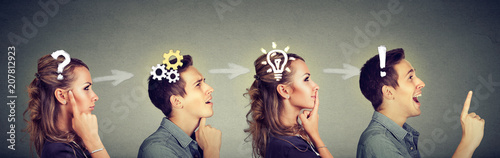 Fotomural Thoughtful man and woman thinking solving together a common problem