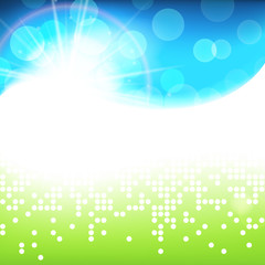 Poster - Sunny bright green blue vector background, green natural eco technology, spring and summer abstract illustration