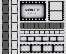Creative Vector Illustration Of Old Retro Film Strip Frame Set Isolated On Transparent Background. Art Design Reel Cinema Filmstrip Template. Abstract Concept Graphic Element