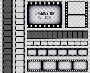 creative vector illustration of old retro film strip frame set isolated on transparent background. a