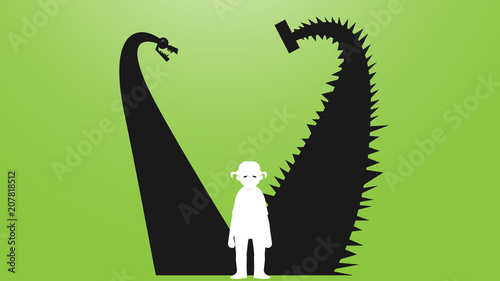Vector Drawing Of A Sad Depressed Girl Surrounded By Two Monsters