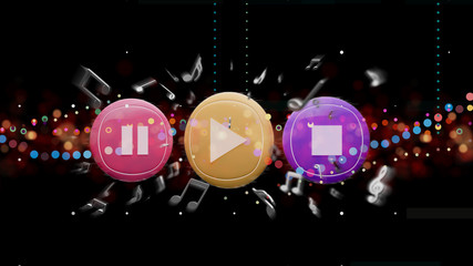 Poster - Music button and notes playing on a background 3d rendering