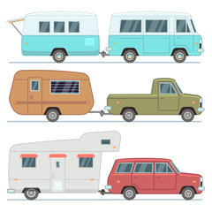 Sticker - Rv cars, travel mobile houses, family camping trailers, motorhome vehicles vector set isolated