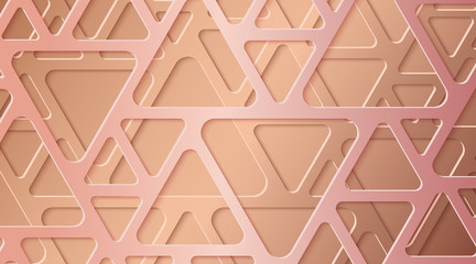 Poster - Modern geometric background. Rose gold. Triangles with rounded corners. Shadow and glow. The effect of cut paper. Template for websites, brochures, posters.