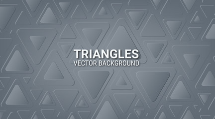 Poster - Abstract gray metallic background. Interlacing of geometric figures. Triangles with rounded corners. Soft color tone. Shadow and glow. Template for websites, brochures, posters.