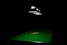 Game Of Billiards On A Table With Green Cloth 