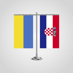 Table stand with flags of Ukraine and Croatia.Two flag. Flag pole. Symbolizing the cooperation between the two countries. Table flags