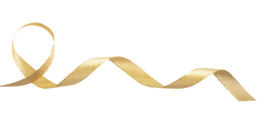 golden satin ribbon isolated on white background, banner
