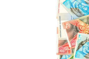 some slovak koruna banknotes with copyspace