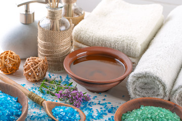 SPA accessories for massage in a composition on a light background