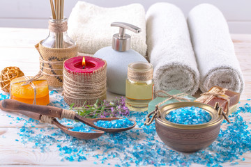 SPA accessories for massage in a composition on a light background