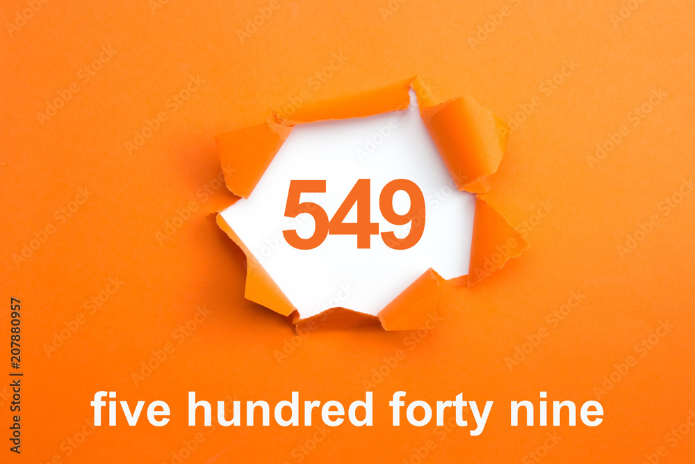 Number 549 - Number written text five hundred forty nine Stock