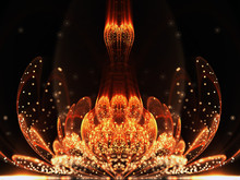 Orange Fractal Flower With Pollen, Digital Artwork For Creative Graphic Design