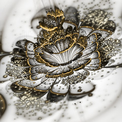 Wall Mural - Metallic golden fractal flower, digital artwork for creative graphic design