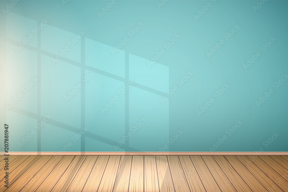 Example of an empty room with blue walls and light from the window ...