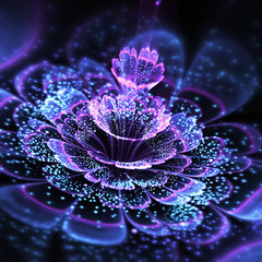 Wall Mural - Dark fractal flower with glittering pollen, digital artwork for creative graphic design