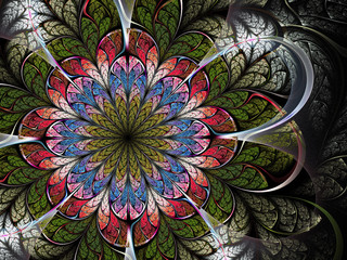 Wall Mural - Light blue and green fractal flower, digital artwork for creativ