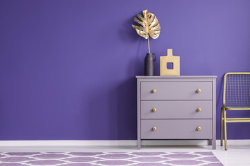 Gold and purple room interior