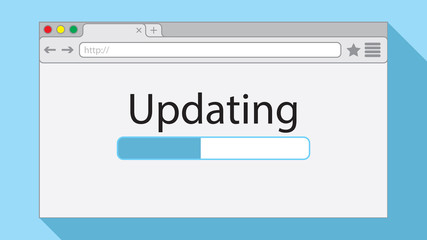 Flat style browser window on light blue background. Updating illustration.