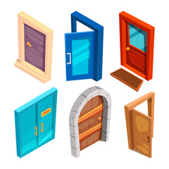 Poster - Various isometric pictures of cartoon doors