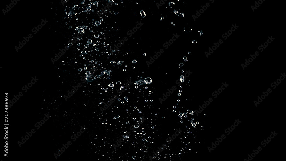 Soda water liquid splashing and floating in black background which represent feeling of freshness or refreshing from carbonate drink  - obrazy, fototapety, plakaty 