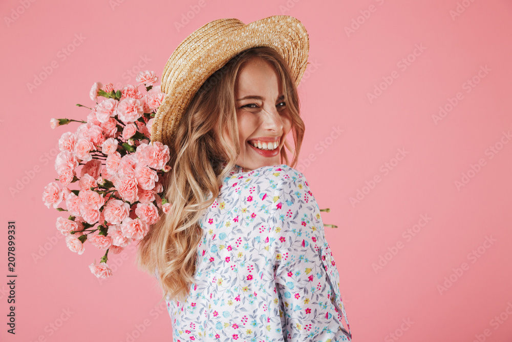 Close up portrait of a lovely woman in summer dress - obrazy, fototapety, plakaty 