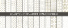 Collection Of Seamless Ornamental Vector Patterns. Grid Geometric Oriental Design.