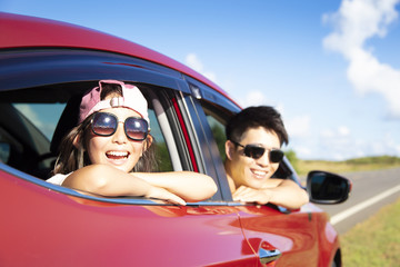 Wall Mural - Happy father and daughter enjoy road trip