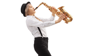 Canvas Print - Female jazz musician playing a saxophone