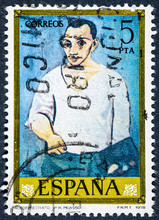 Stamp Printed By Spain, Shows Self-portrait  By Pablo Ruiz Picasso